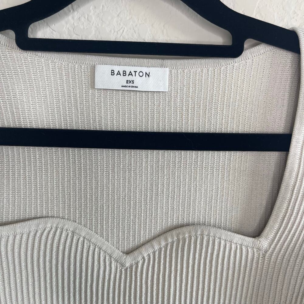 Aritzia Babaton Sculpt Knit Sweetheart Longsleeve Cream Top - Size 2XS - Picture 3 of 5
